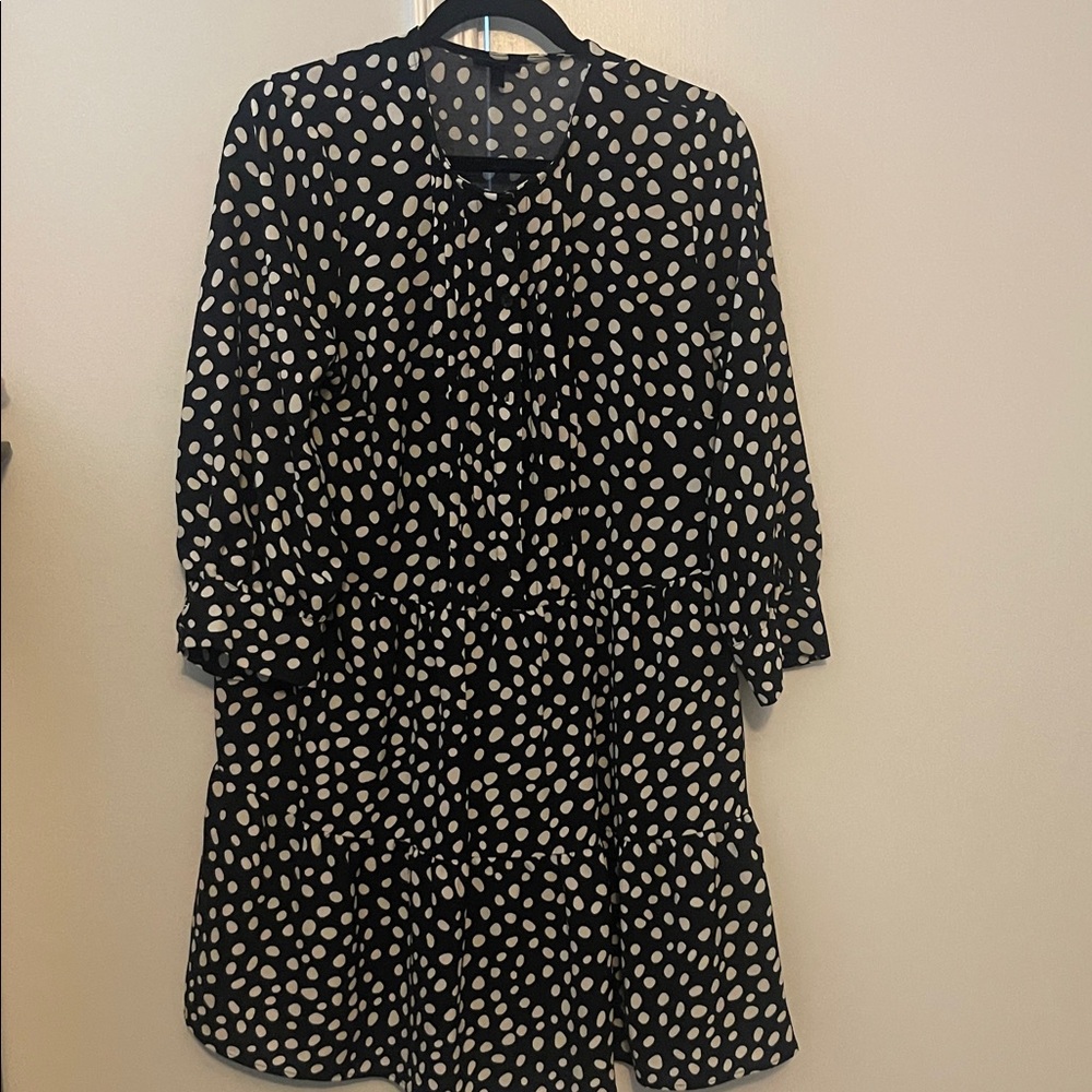 Who What Wear Black and Cream Polka Dot Long Sleeve Dress